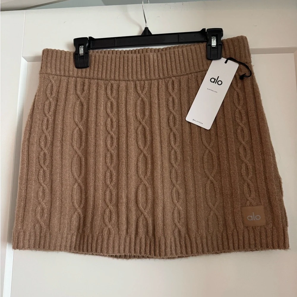 Alo Cable Knit Winter Bliss Skirt, Toasted Almond, Size Large